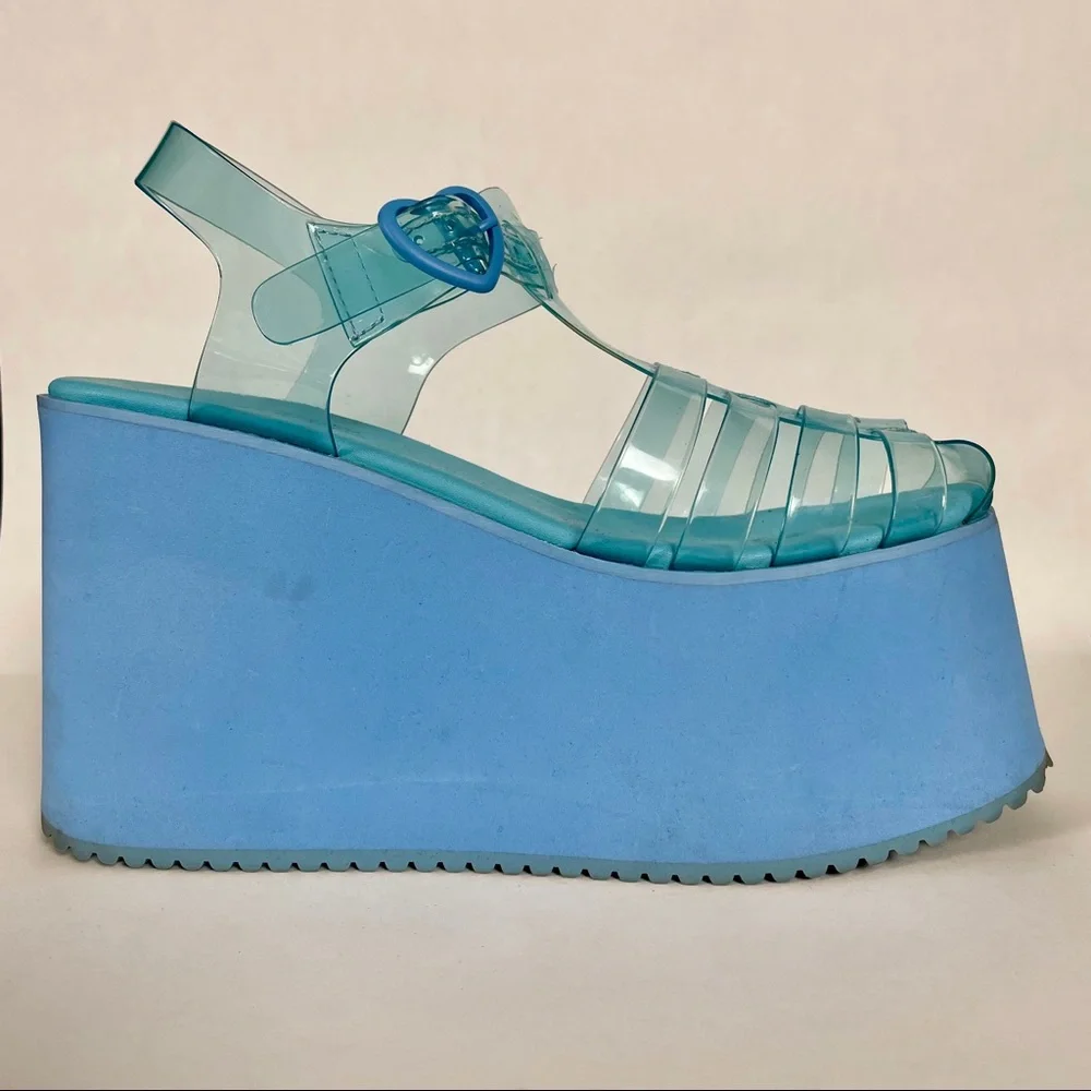 Dolls Kill Blue Clear Jelly Platform Sandals